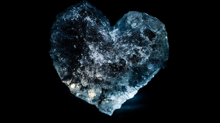 heart, crystal stone heart, natural gemstone symbol of love on a black background, druse of rock crystal - obrazy, fototapety, plakaty