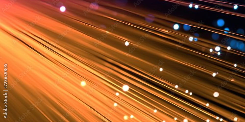 Poster 3d rendering of abstract wire cable tunnel with digital binary data transmitting.orange glowing data