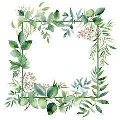 Watercolor rectangular frame with meadow plants