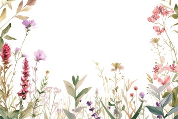 Obraz premium Watercolor rectangular frame with meadow plants