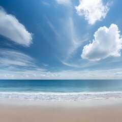 Fototapeta premium tropical beach panorama, seascape with a wide horizon, showcasing the beautiful expanse of the sky meeting the sea