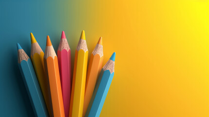 Fototapeta premium 3d colored pencils on a colored background copy space
