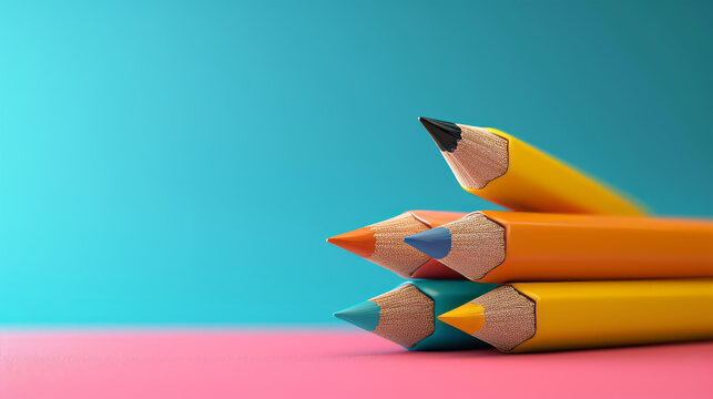 3d Colored Pencils On A Colored Background Copy Space