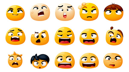 Naklejka premium Set of Cute Emoticons on transparent background