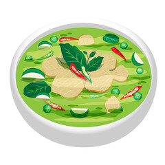 Green curry is a type of Thai curry food. It consists of meat, fish, chicken or pork, chicken green curry.