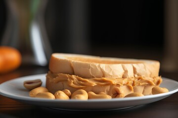 Peanut protein butter toast. Healthy nutrition bread with creamy pasta sandwich. Generate ai