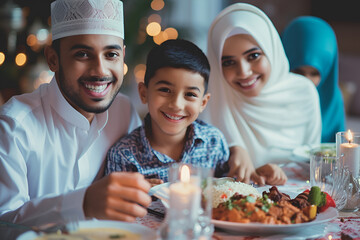 Ramadan concept - family enjoying dinner together
