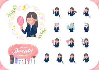 美容に関する紺ブレザー女子学生のセット