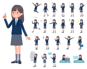 Fototapeta premium 様々な感情表現をする紺ブレザー女子学生のセット