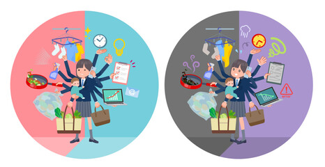 Fototapeta premium オフィスとプライベートでマルチタスクをこなす紺ブレザー女子学生のセット