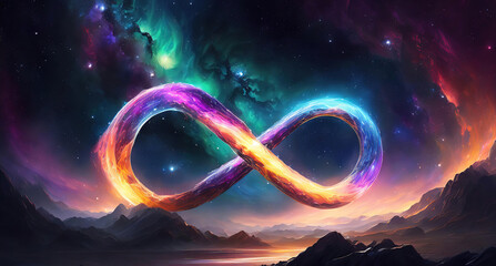 Modern A close up of a infinity sign with a galaxy background