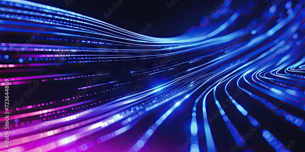 Aufkleber 3d rendering of abstract wire cable tunnel with digital binary data transmitting.blue glowing data c