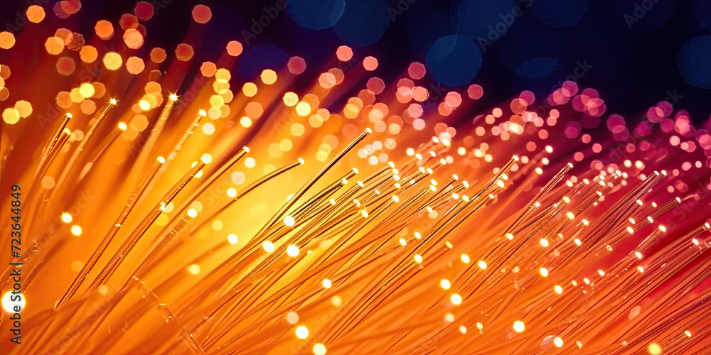 Aufkleber 3d rendering of abstract wire cable tunnel with digital binary data transmitting.orange glowing data
