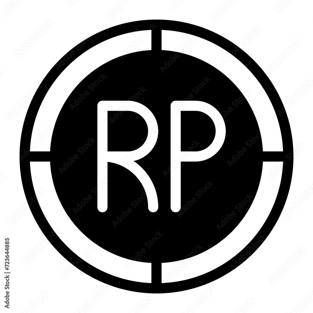 Poster rupiah coin flat icon. vector black and white illustration. pictogram is isolated on a white backgro