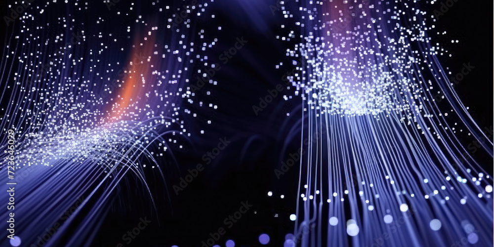 Fototapete 3d rendering of abstract wire cable tunnel with digital binary data transmitting.glowing data cables