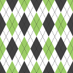 Light green and black argyle pattern. Argyle vector pattern. Argyle pattern. Seamless geometric pattern for clothing, wrapping paper, backdrop, background, gift card, sweater.