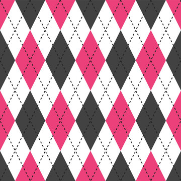 Pink and black argyle pattern. Argyle vector pattern. Argyle pattern. Seamless geometric pattern for clothing, wrapping paper, backdrop, background, gift card, sweater.