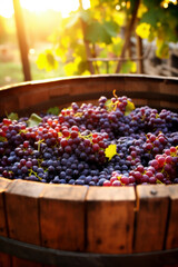 grape on old wooden wine barrel