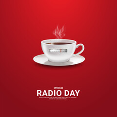 World Radio Day creative design for social media banner, poste, Creative radio day. 3D Illustration