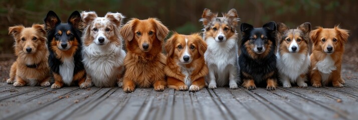 Group Different Breeds Dogs Sitting Row, Desktop Wallpaper Backgrounds, Background HD For Designer