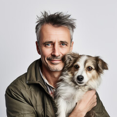 Man with Maltese Dog Smiling at Camera