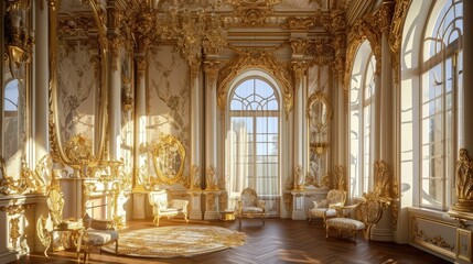 Luxury modern classic European style. Classic European style palace with gold and white colors - obrazy, fototapety, plakaty