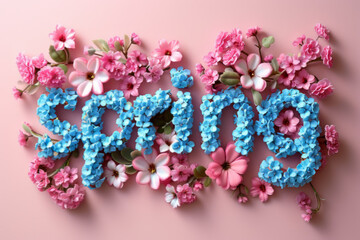 Floral Spring Text on Soft Pink Surface