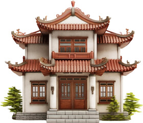 Obraz premium Single house in retro Chinese style on white background.