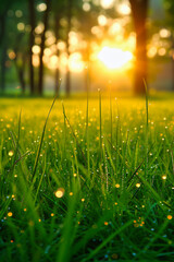 Grass Nature Green Plant Summer: Dew Background Spring Meadow with Garden Lawn Environment Fresh Bright Water