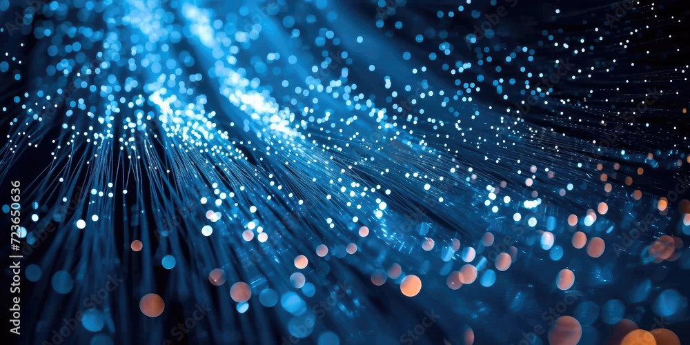Poster 3d rendering of abstract wire cable tunnel with digital binary data transmitting.blue glowing data c