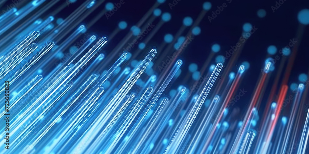 Fototapete 3d rendering of abstract wire cable tunnel with digital binary data transmitting.blue glowing data c