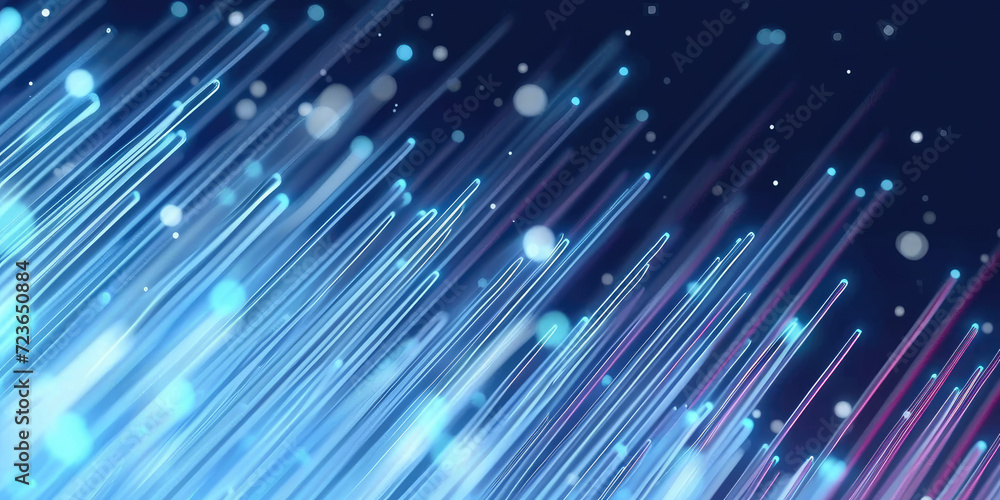 Poster 3d rendering of abstract wire cable tunnel with digital binary data transmitting.blue glowing data c