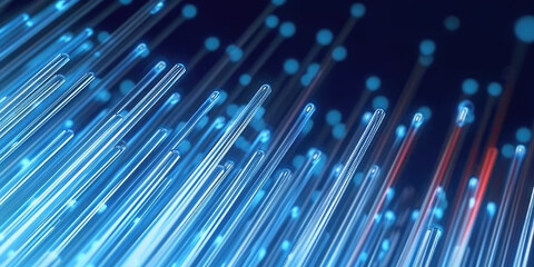 3D Rendering of abstract wire cable tunnel with digital binary data transmitting.blue Glowing data cables transferring information. 
futuristic, Technology, machine learning, big data, virtualization