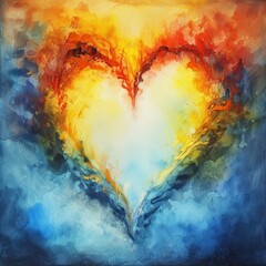 Colorful watercolor painting of a heart
