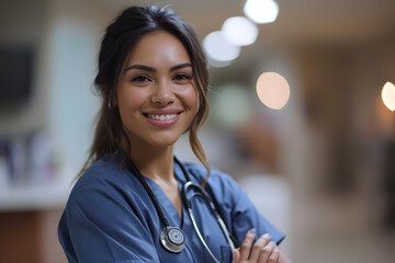 Half-length shot of a nurse with arms crossed. Caring for others