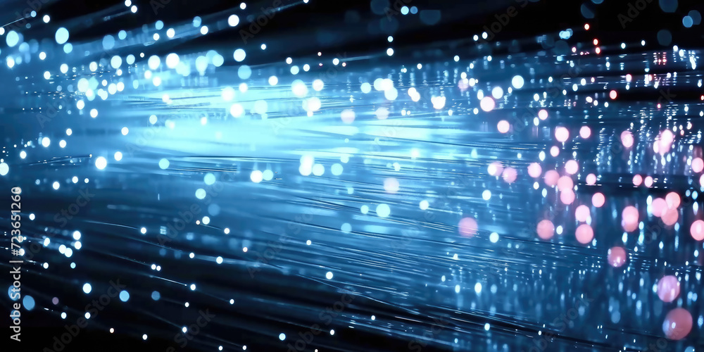 Fototapete 3d rendering of abstract wire cable tunnel with digital binary data transmitting.blue glowing data c