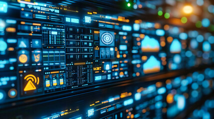 Naklejka premium Technology Computing Networking Information Server: Digital Communication Equipment with Storage System Connectivity Business