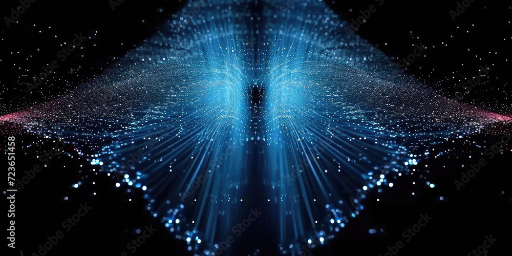 Poster 3d rendering of abstract wire cable tunnel with digital binary data transmitting.blue glowing data c