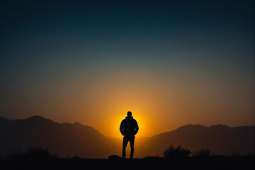 Fototapeta premium Silhouette of a man against the sunset backdrop