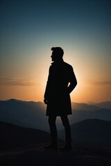 Silhouette of a man against the sunset backdrop