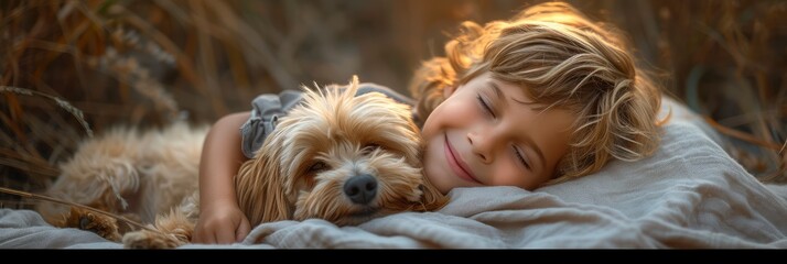 Happy Smiling Boy Snuggling Fluffy Dog, Desktop Wallpaper Backgrounds, Background HD For Designer