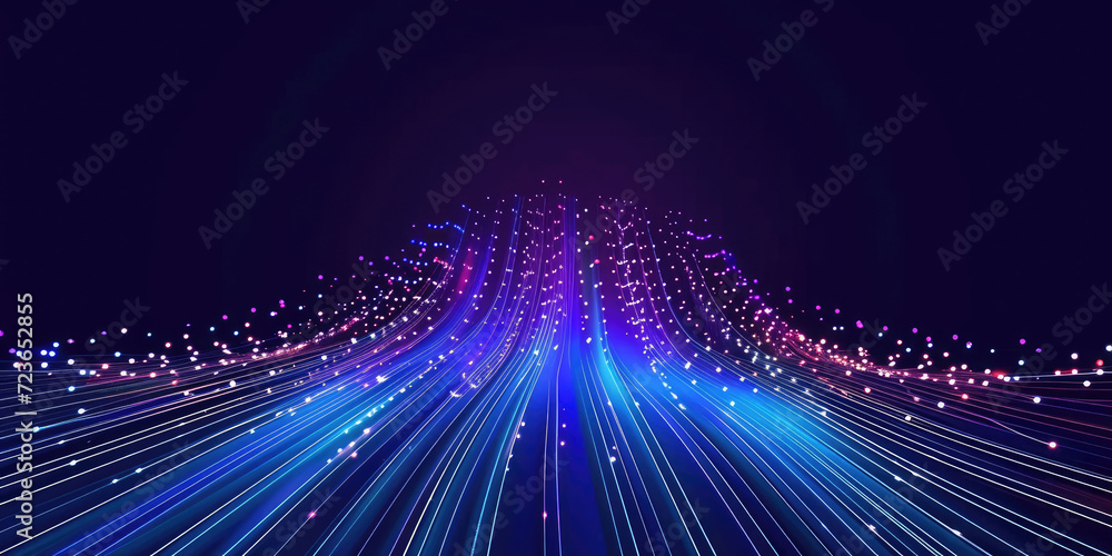 Fototapete 3d rendering of abstract wire cable tunnel with digital binary data transmitting.pink glowing data c