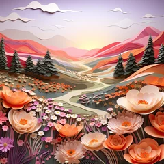 Schilderijen op glas A scenic landscape of a countryside path through a field of flowers © shelbys