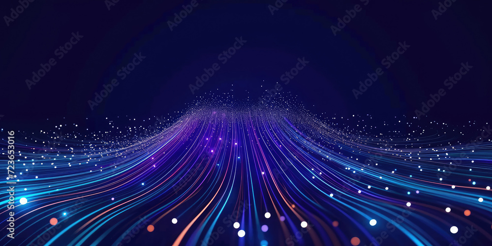 Fototapete 3d rendering of abstract wire cable tunnel with digital binary data transmitting.pink glowing data c