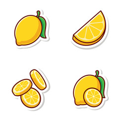 set vector cute cartoon of yellow slice and single lemon isolated