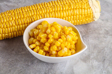 Marinated corn in the bowl