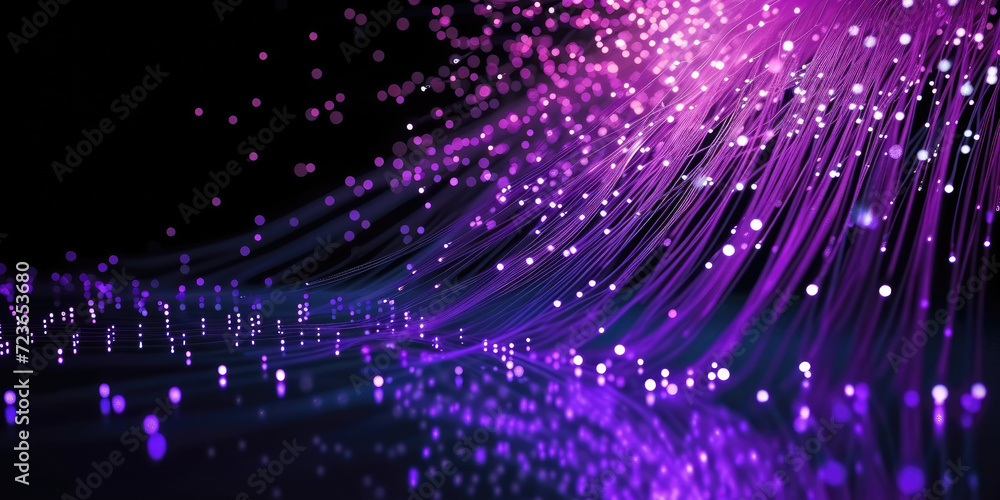 Poster 3d rendering of abstract wire cable tunnel with digital binary data transmitting.pink glowing data c
