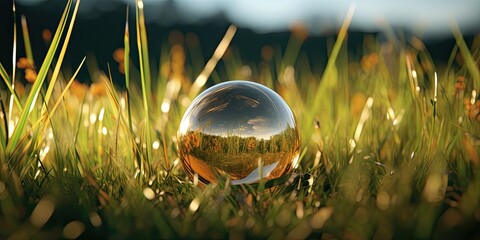 Reflection of the Universe - Golden Sphere in the Grass