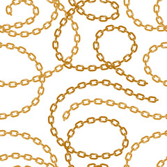Vector golden chains jewelry seamless pattern on a white background