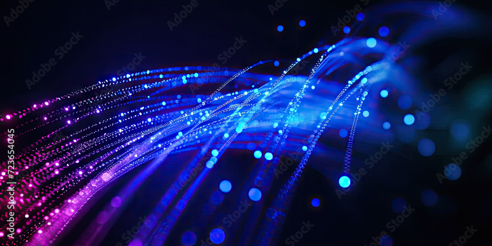 Poster 3d rendering of abstract wire cable tunnel with digital binary data transmitting.blue glowing data c